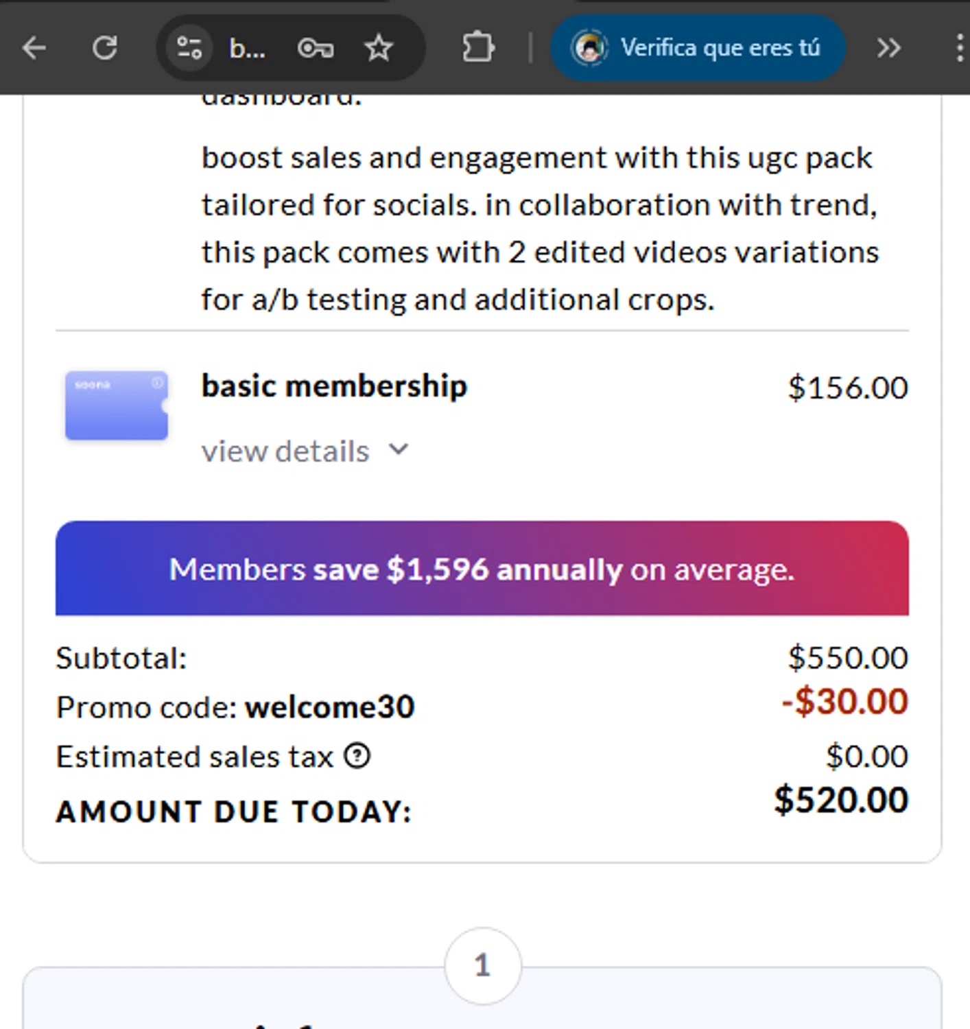 Soona checkout page showing Soona promo code box | Screenshot taken by SimplyCodes community member on Mar 31, 2025