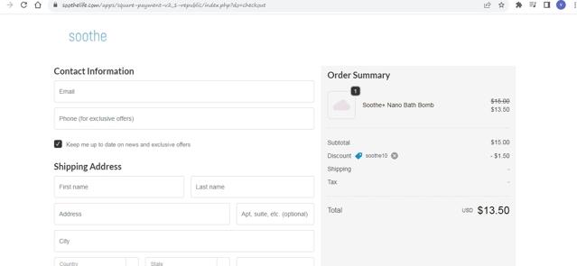 Soothe checkout page showing Soothe promo code box | Screenshot taken by SimplyCodes community member on Sep 23, 2022