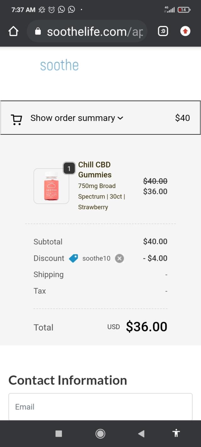 Soothe checkout page showing Soothe promo code box | Screenshot taken by SimplyCodes community member on Mar 7, 2022