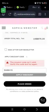 SWBH15 coupon verification screenshot