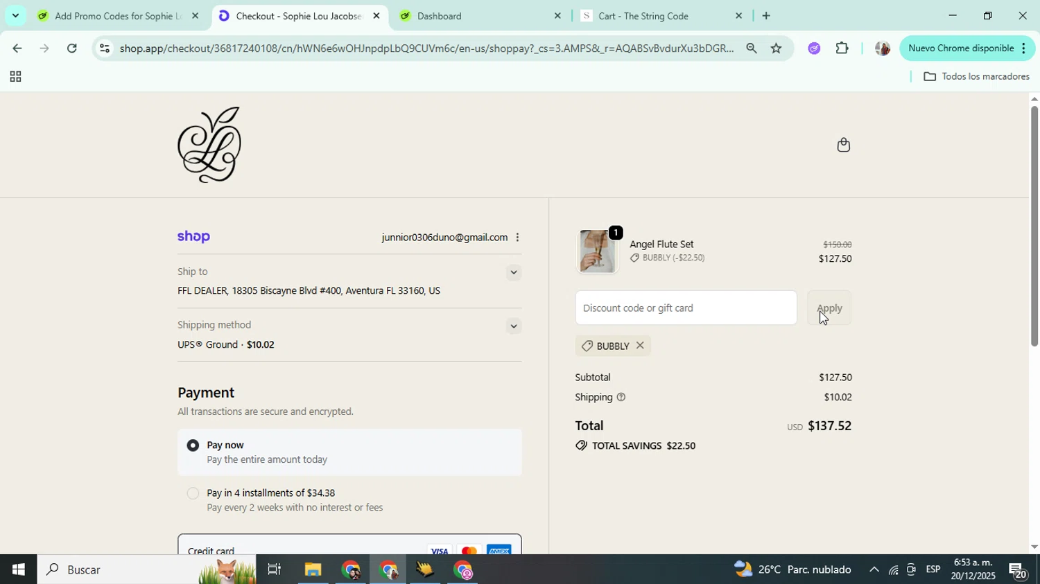 Sophie Lou Jacobsen promo code screenshot showing code bubbly applied at Sophie Lou Jacobsen checkout page. Uploaded by SimplyCodes community member Mujerdejunnior on Dec 20, 2025