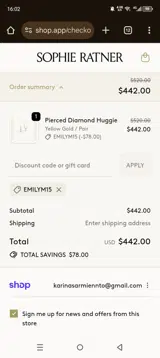 Emilym15 coupon verification screenshot