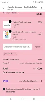 Early10 coupon verification screenshot