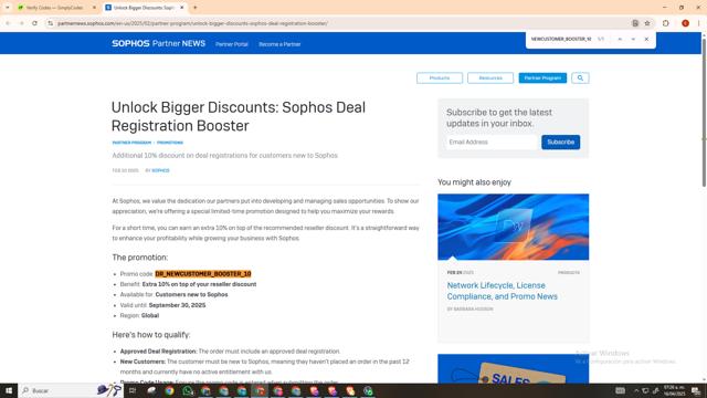 Sophos checkout page showing Sophos promo code box | Screenshot taken by SimplyCodes community member on Apr 16, 2025