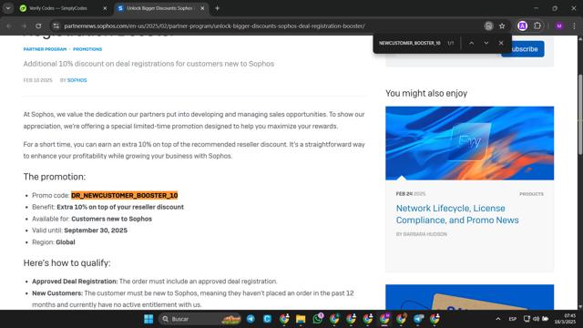 Sophos checkout page showing Sophos promo code box | Screenshot taken by SimplyCodes community member on Mar 18, 2025