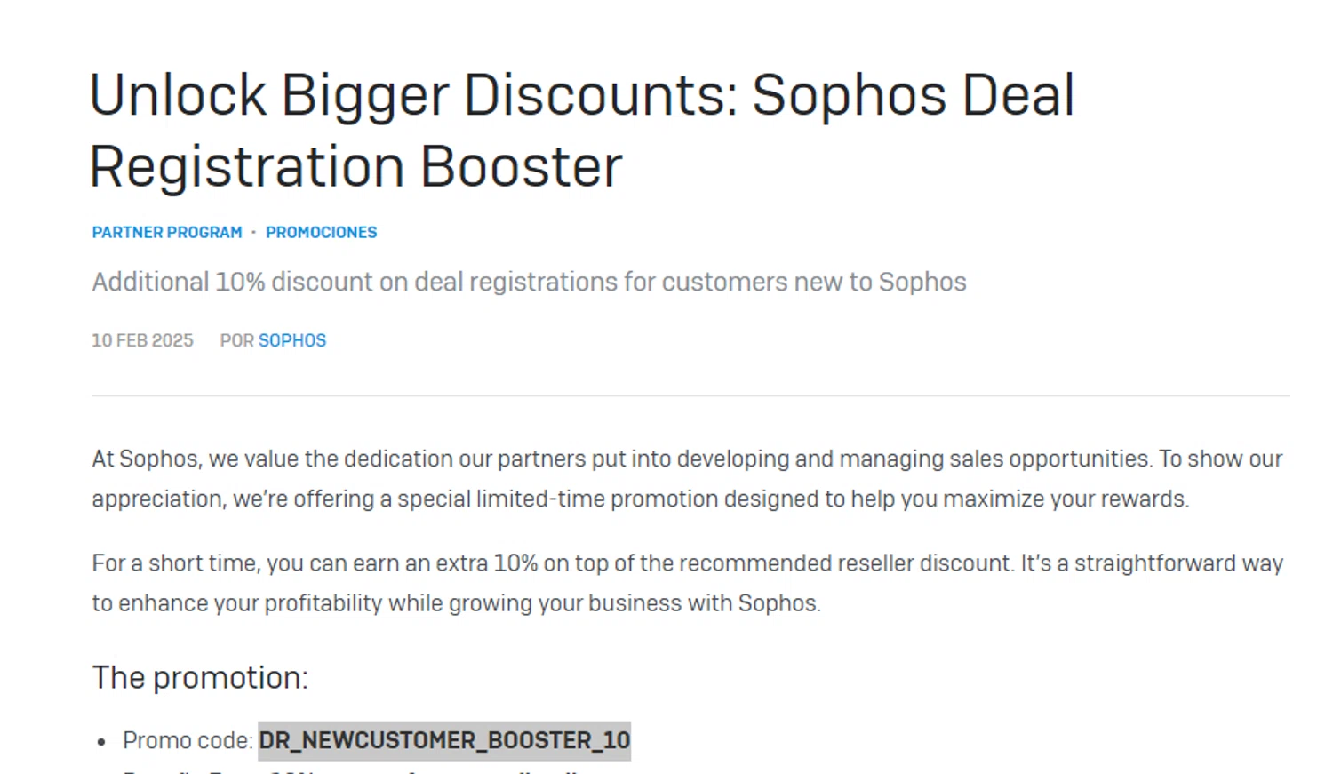 Sophos promo code screenshot showing code DR_NEWCUSTOMER_BOOSTER_10 applied at Sophos checkout page. Uploaded by SimplyCodes community member Alofoke on Oct 22, 2025