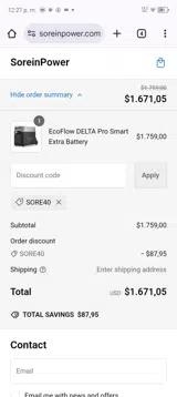 SORE40 coupon verification screenshot