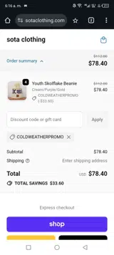 COLDWEATHERPROMO coupon verification screenshot