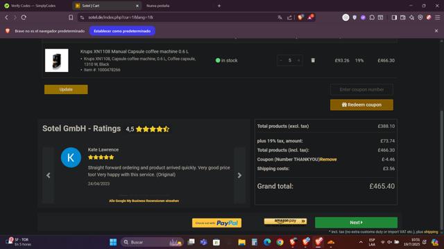 Sotel checkout page showing Sotel discount code box | Screenshot taken by SimplyCodes community member on Jul 19, 2025