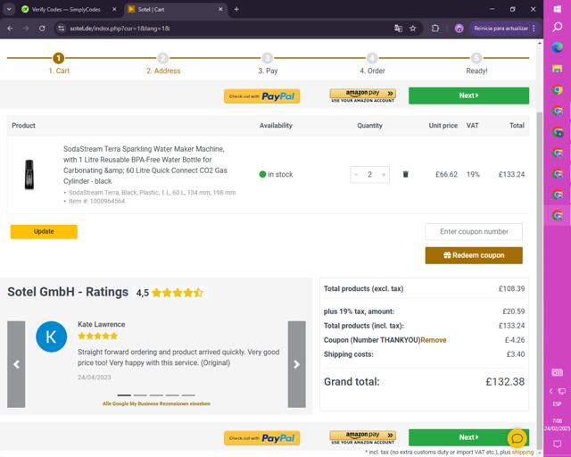 Sotel checkout page showing Sotel discount code box | Screenshot taken by SimplyCodes community member on Feb 24, 2025