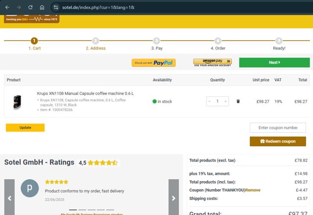 Sotel checkout page showing Sotel discount code box | Screenshot taken by SimplyCodes community member on Sep 6, 2025