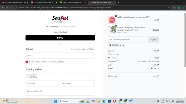 Soufeel checkout page showing Soufeel coupon code box | Screenshot taken by SimplyCodes community member on Sep 3, 2025