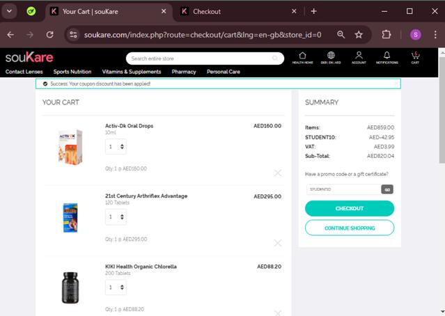 souKare checkout page showing souKare promo code box | Screenshot taken by SimplyCodes community member on Jan 13, 2025
