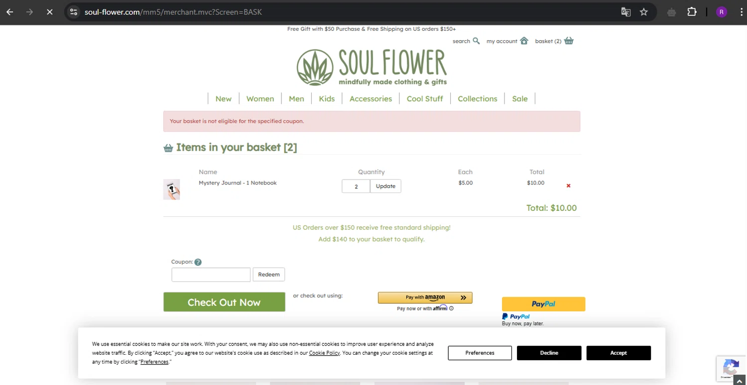 Soul Flower promo code screenshot showing code SAVENOW applied at Soul Flower checkout page. Uploaded by SimplyCodes community member ThriftySage9319 on Mar 28, 2025