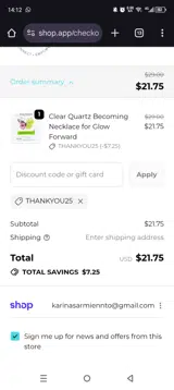 THANKYOU25 coupon verification screenshot