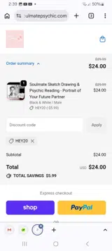 The Soulmate Psychic coupon verification screenshot