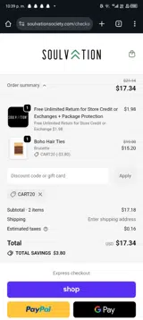 CART20 coupon verification screenshot