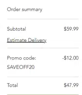 SAVEOFF20 coupon verification screenshot