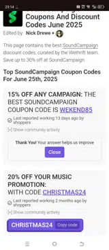WEKEND85 coupon verification screenshot