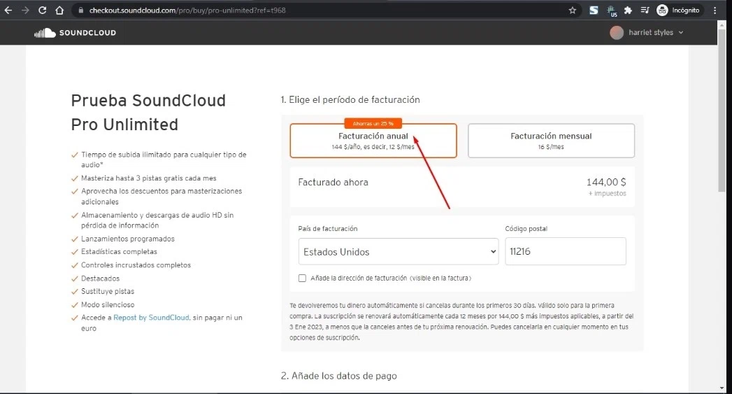 SoundCloud checkout page showing SoundCloud promo code box | Screenshot taken by SimplyCodes community member on Feb 23, 2022