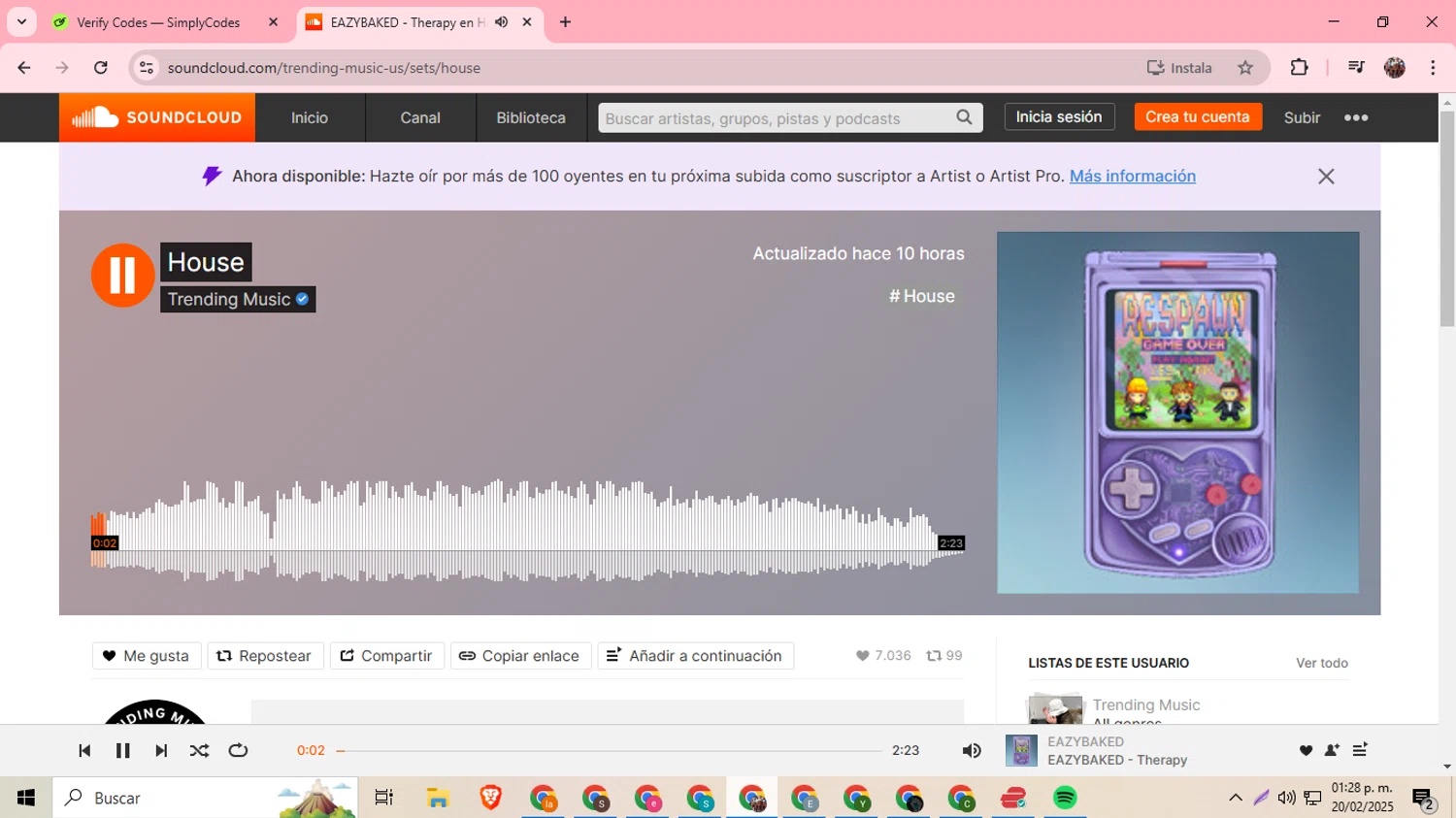 SoundCloud promo code screenshot showing code t353 applied at SoundCloud checkout page. Uploaded by SimplyCodes community member BargainExpert9390 on Feb 20, 2025