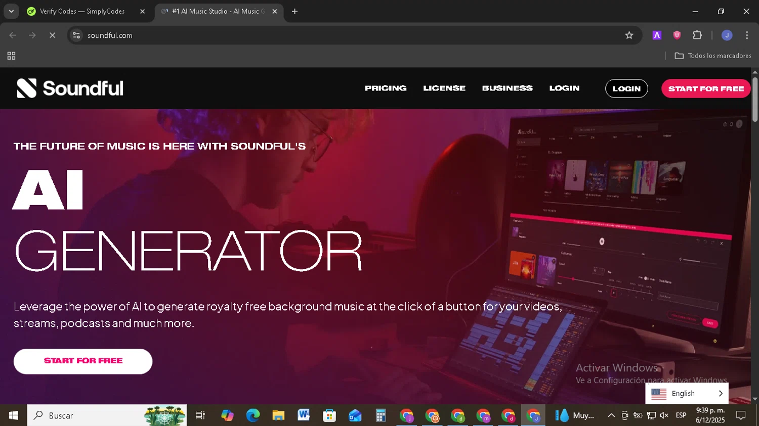 Soundful promo code screenshot showing code AIROCKSTAR50 applied at Soundful checkout page. Uploaded by SimplyCodes community member EpicSage3474 on Dec 7, 2025