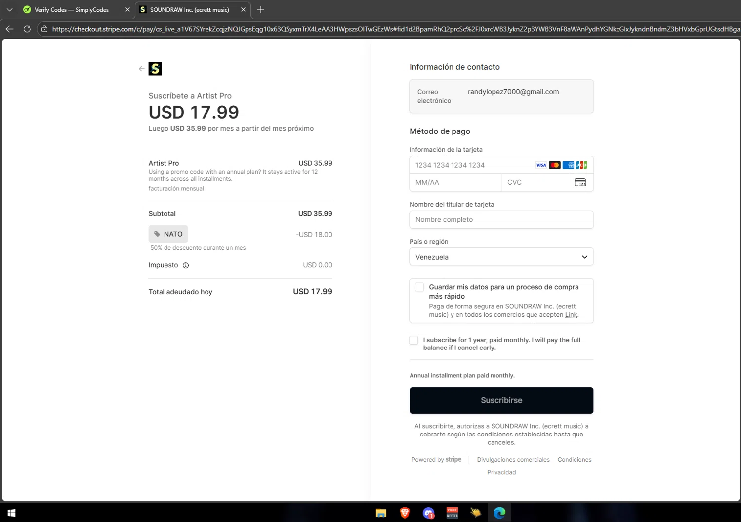 SOUNDRAW promo code screenshot showing code NATO applied at SOUNDRAW checkout page. Uploaded by SimplyCodes community member Vipera on Dec 16, 2025