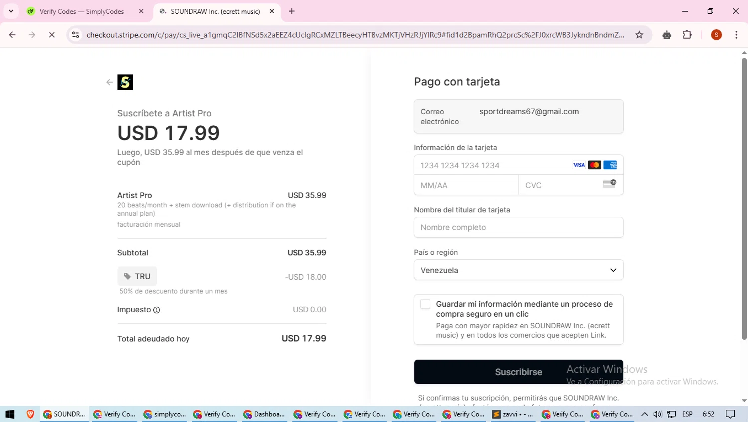 SOUNDRAW promo code screenshot showing code TRU applied at SOUNDRAW checkout page. Uploaded by SimplyCodes community member CleverTiger4265 on Apr 8, 2025