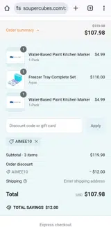 Aimee10 coupon verification screenshot