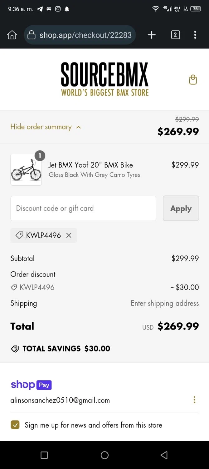 where to use Source BMX promo code box