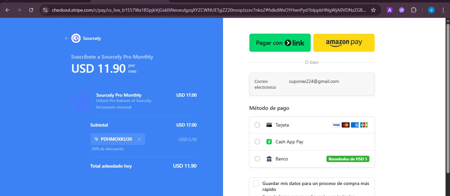 Sourcely promo code screenshot showing code pdhmoxku30 applied at Sourcely checkout page. Uploaded by SimplyCodes community member ShieldKnight4744 on Oct 22, 2025
