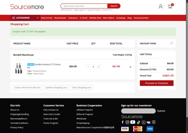 Sourcemore checkout page showing Sourcemore coupon code box | Screenshot taken by SimplyCodes community member on Sep 5, 2025