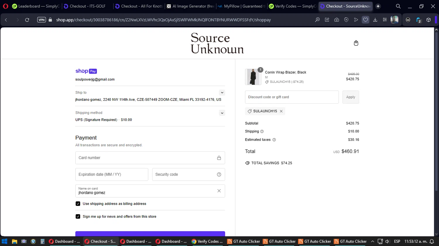 Source Unknown checkout page showing Source Unknown discount code box | Screenshot taken by SimplyCodes community member on Oct 9, 2024