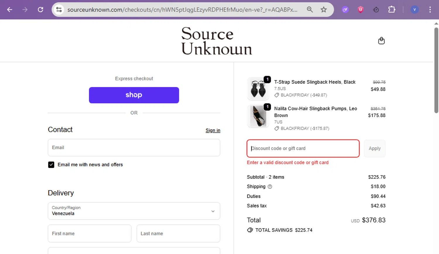 Source Unknown discount code screenshot showing code BLACKFRIDAY applied at Source Unknown checkout page. Uploaded by SimplyCodes community member beatrizcastillo on Nov 29, 2025