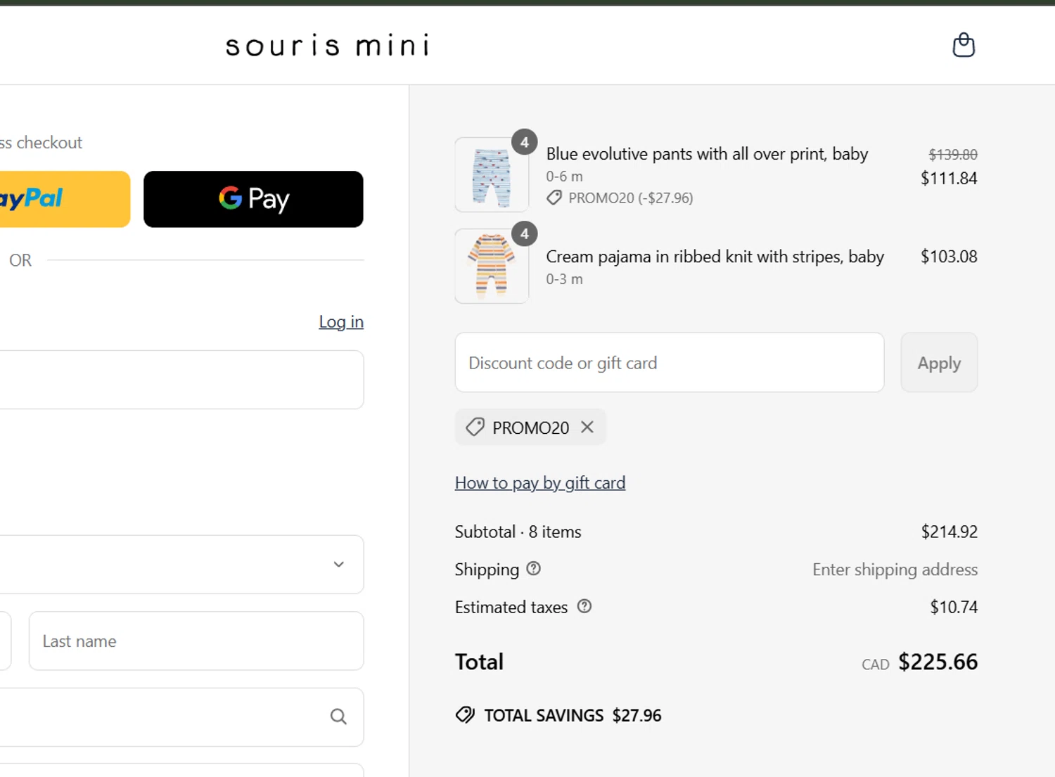 Souris Mini checkout page showing Souris Mini promo code box | Screenshot taken by SimplyCodes community member on May 19, 2025