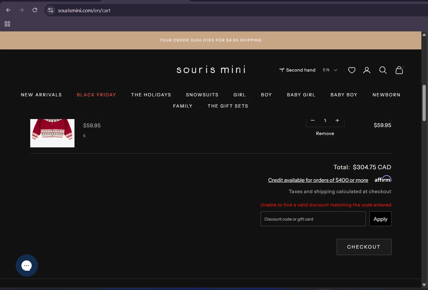 Souris Mini promo code screenshot showing code PROMO20 applied at Souris Mini checkout page. Uploaded by SimplyCodes community member ScanHunter7116 on Nov 27, 2025