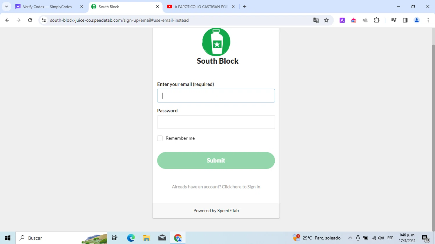 South Block Juice Co. checkout page showing South Block Juice Co. promo code box | Screenshot taken by SimplyCodes community member on Mar 17, 2024
