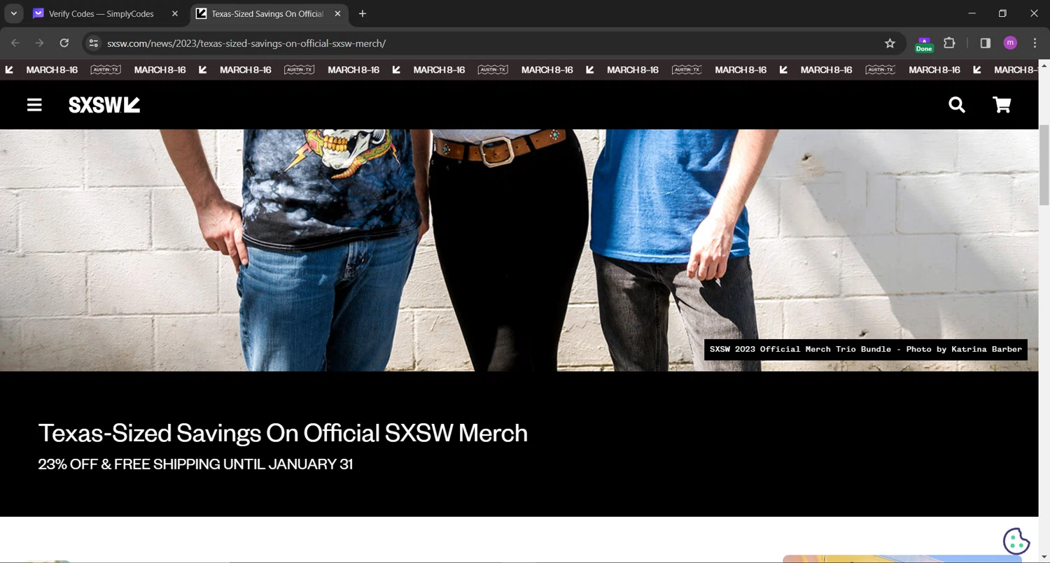 South by Southwest checkout page showing South by Southwest promo code box | Screenshot taken by SimplyCodes community member on Dec 5, 2023