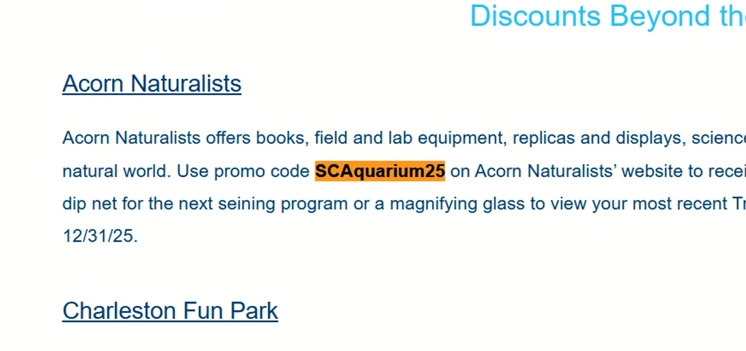 South Carolina Aquarium checkout page showing South Carolina Aquarium discount code box | Screenshot taken by SimplyCodes community member on Nov 14, 2025