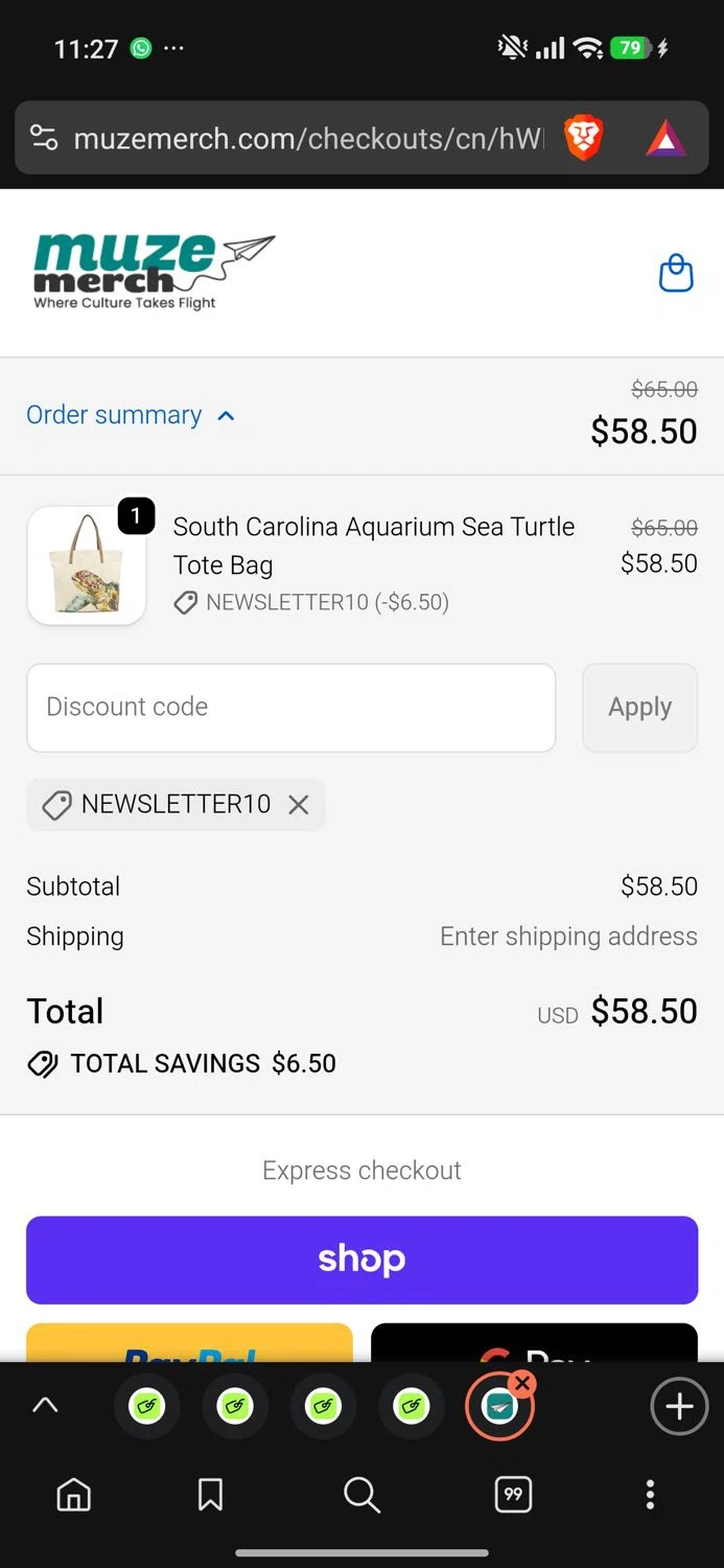 South Carolina Aquarium promo code screenshot showing code NEWSLETTER10 applied at South Carolina Aquarium checkout page. Uploaded by SimplyCodes community member Dejadepicharme on Jun 11, 2026