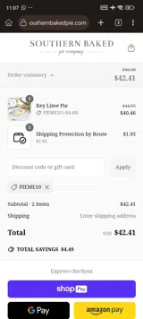 PIEME10 coupon verification screenshot