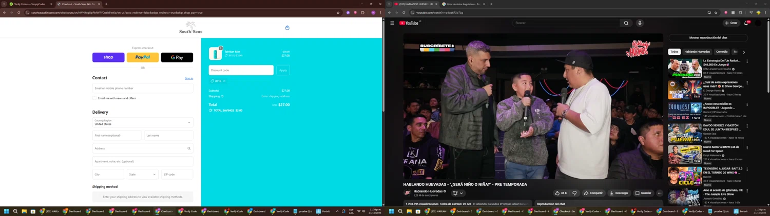 South Seas Skincare coupon code screenshot showing code JH10 applied at South Seas Skincare checkout page. Uploaded by SimplyCodes community member PennyWizard1195 on Oct 28, 2025