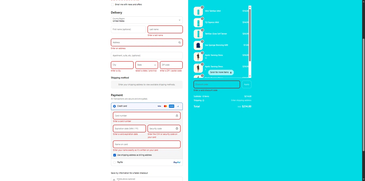 South Seas Skincare coupon code screenshot showing code ABSBYAMY applied at South Seas Skincare checkout page. Uploaded by SimplyCodes community member MagnificentEagle1411 on Feb 5, 2026