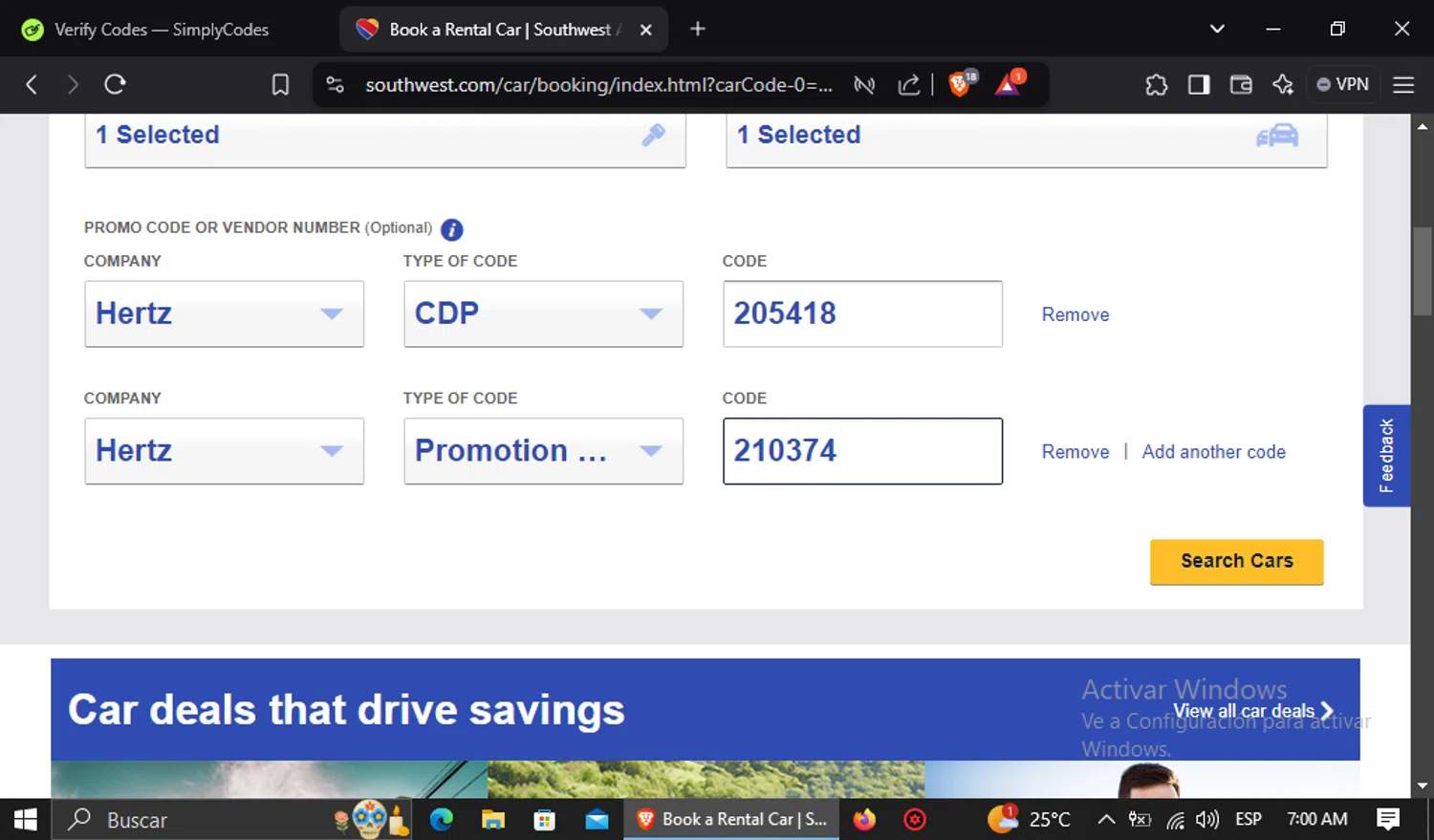 where to use Southwest promo code box