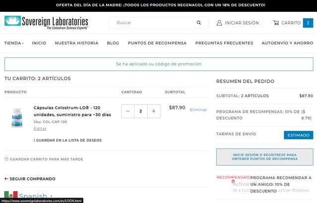Sovereign Laboratories checkout page showing Sovereign Laboratories coupon code box | Screenshot taken by SimplyCodes community member on May 20, 2025