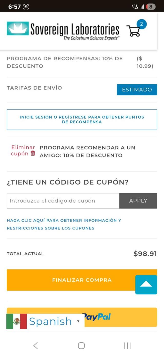 Sovereign Laboratories checkout page showing Sovereign Laboratories coupon code box | Screenshot taken by SimplyCodes community member on Jun 24, 2025