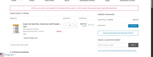 Sovereign Laboratories checkout page showing Sovereign Laboratories coupon code box | Screenshot taken by SimplyCodes community member on Aug 21, 2025