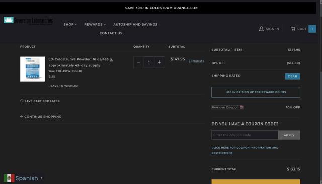 Sovereign Laboratories checkout page showing Sovereign Laboratories coupon code box | Screenshot taken by SimplyCodes community member on Jun 24, 2025