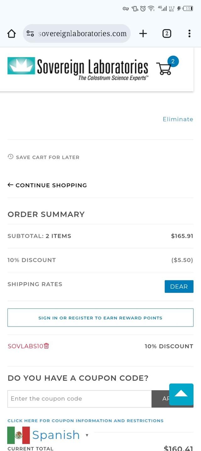 Sovereign Laboratories checkout page showing Sovereign Laboratories coupon code box | Screenshot taken by SimplyCodes community member on Jun 7, 2025
