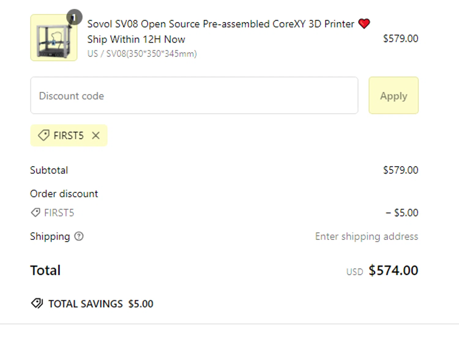 where to use Sovol3d promo code box